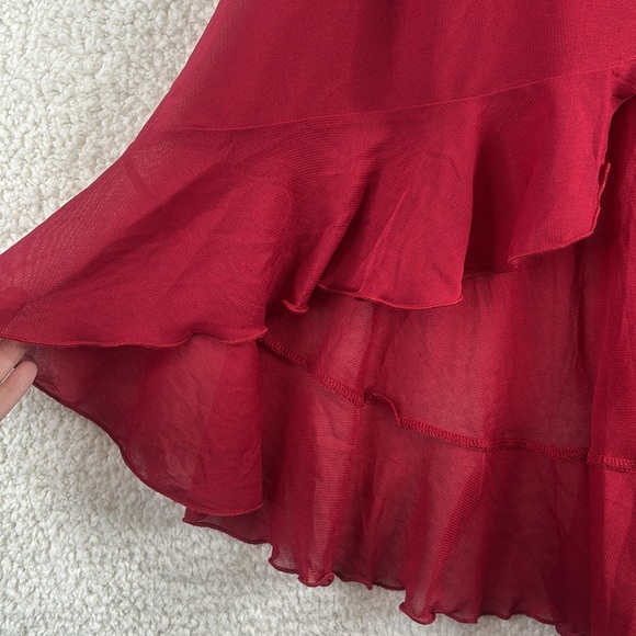 NWT Kiyonna Womens Red Sheer Ruffle Hem Tie-Front Cape M MEDIUM - Picture 4 of 8